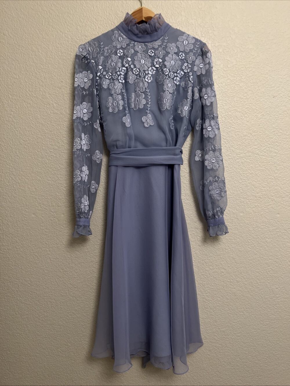 Vintage Miss Elliette Dress Chiffon Gown Fairycore Whimsigoth 60s 70s Midi 10